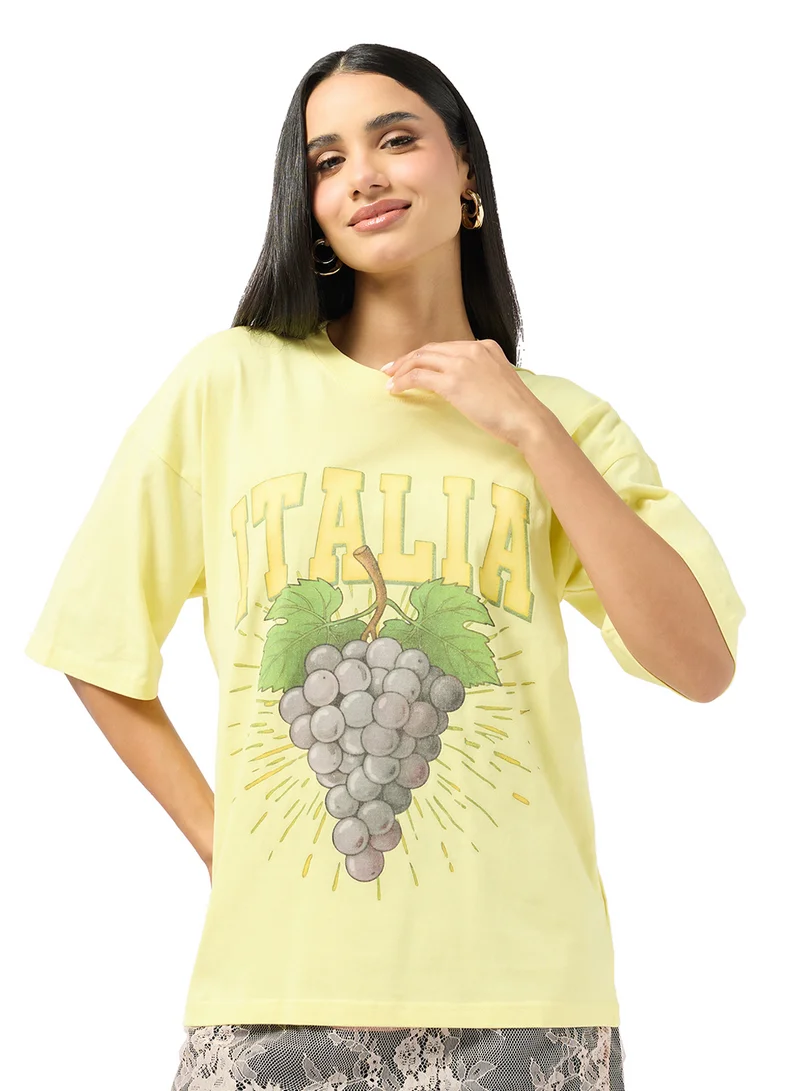 جينجر Cotton Oversize Travel Graphic T-shirt